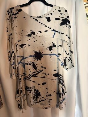 Tunic Top with Black & Blue Abstract Splatter